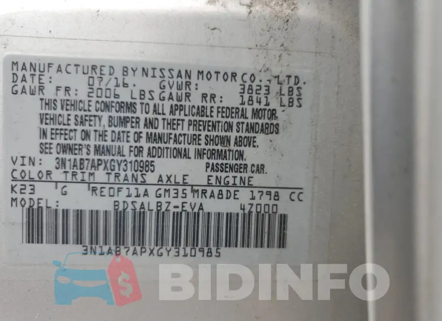 3N1AB7APXGY310985 Photo# 12