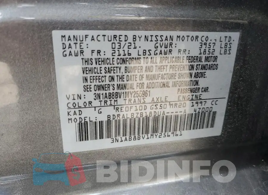 3N1AB8BV1MY256961 Photo# 12