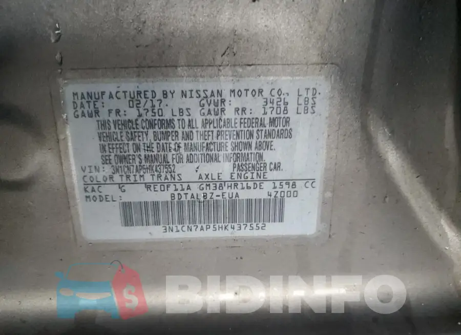 3N1CN7AP5HK437552 Photo# 12