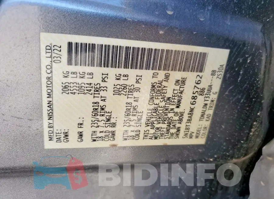 5N1BT3BA8NC685762 Photo# 13