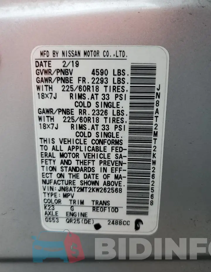 JN8AT2MT2KW262568 Photo# 13