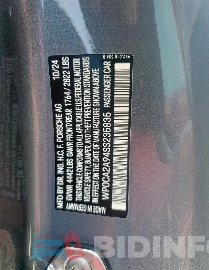 WP0CA2A94SS235835 Photo# 12