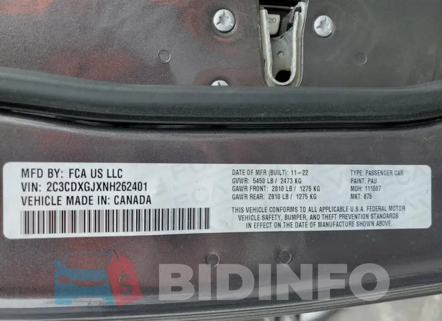 2C3CDXGJXNH262401 Photo# 12