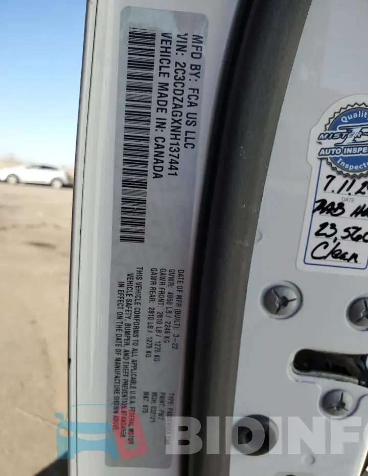 2C3CDZAGXNH137441 Photo# 12
