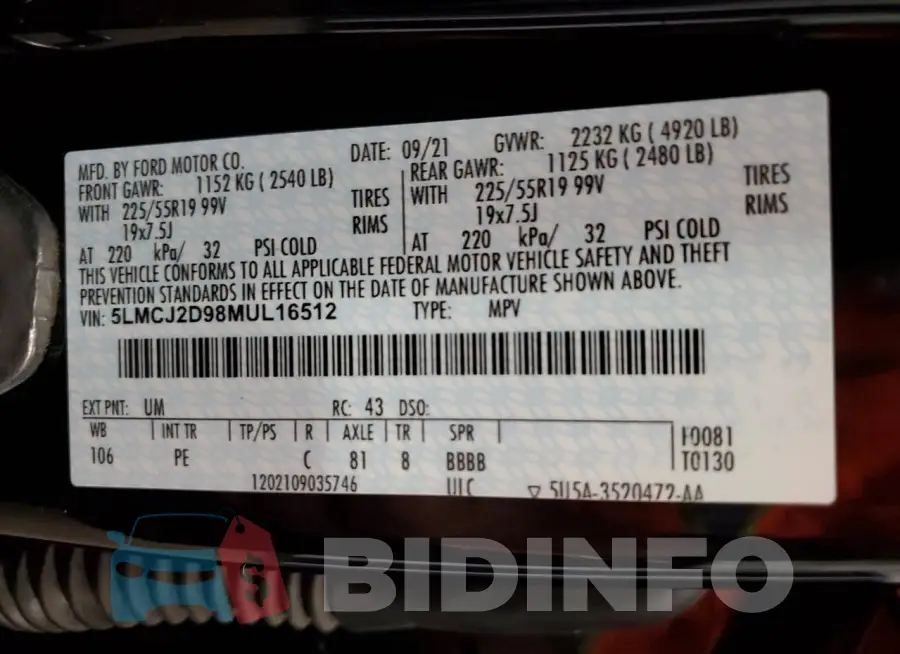 5LMCJ2D98MUL16512 Photo# 14