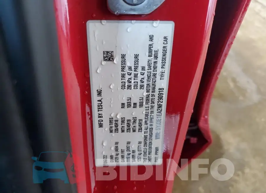 5YJ3E1EA2NF290918 Photo# 13