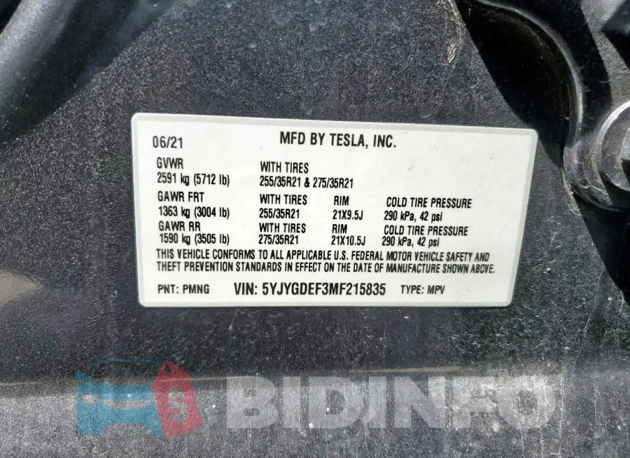 5YJYGDEF3MF215835 Photo# 13