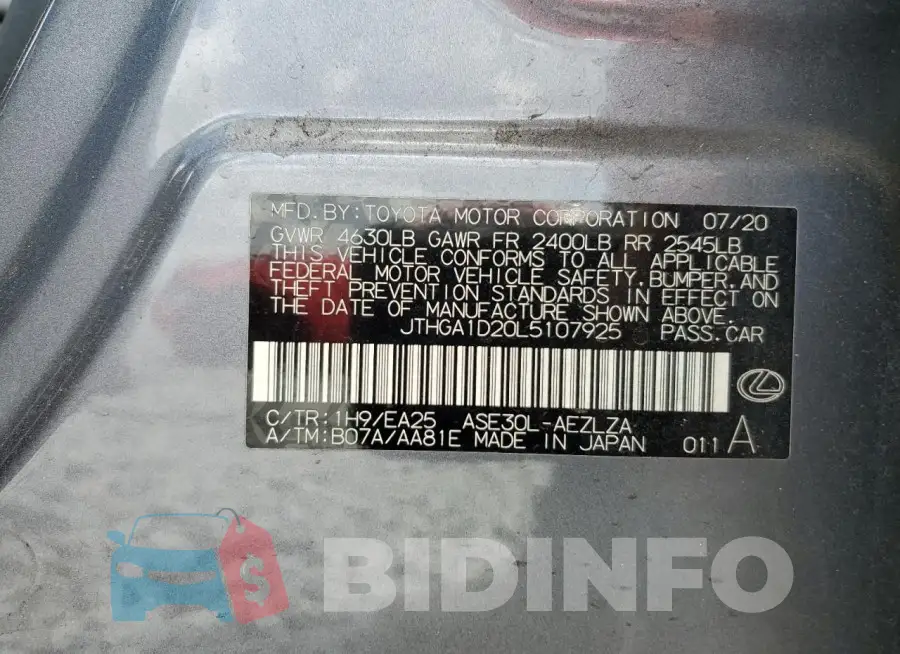 JTHGA1D20L5107925 Photo# 12