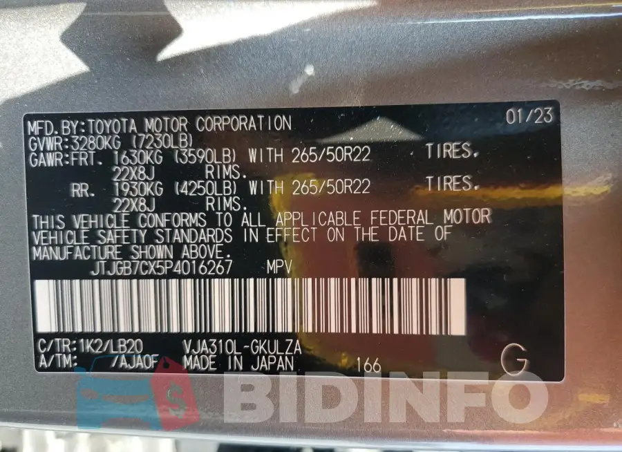 JTJGB7CX5P4016267 Photo# 13