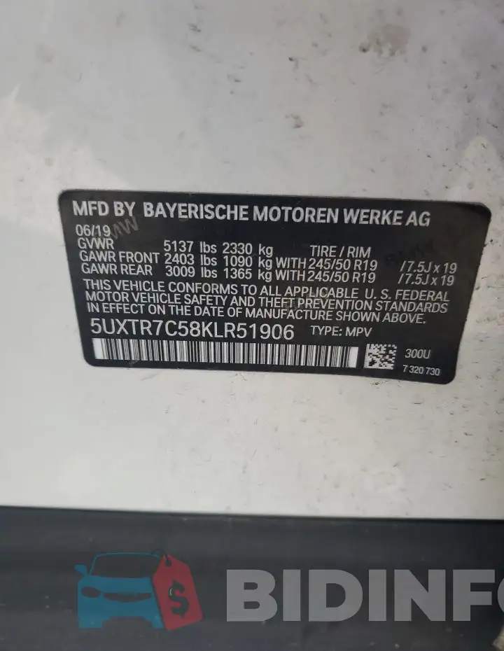 5UXTR7C58KLR51906 Photo# 14
