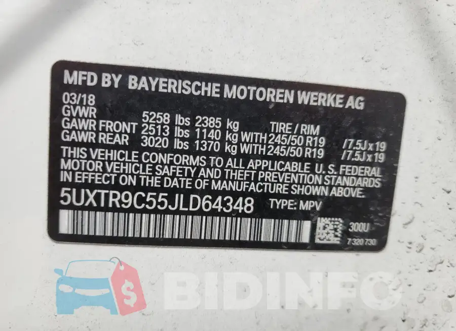 5UXTR9C55JLD64348 Photo# 13