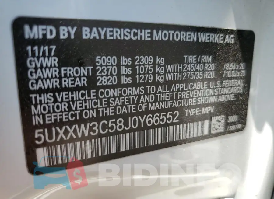 5UXXW3C58J0Y66552 Photo# 13