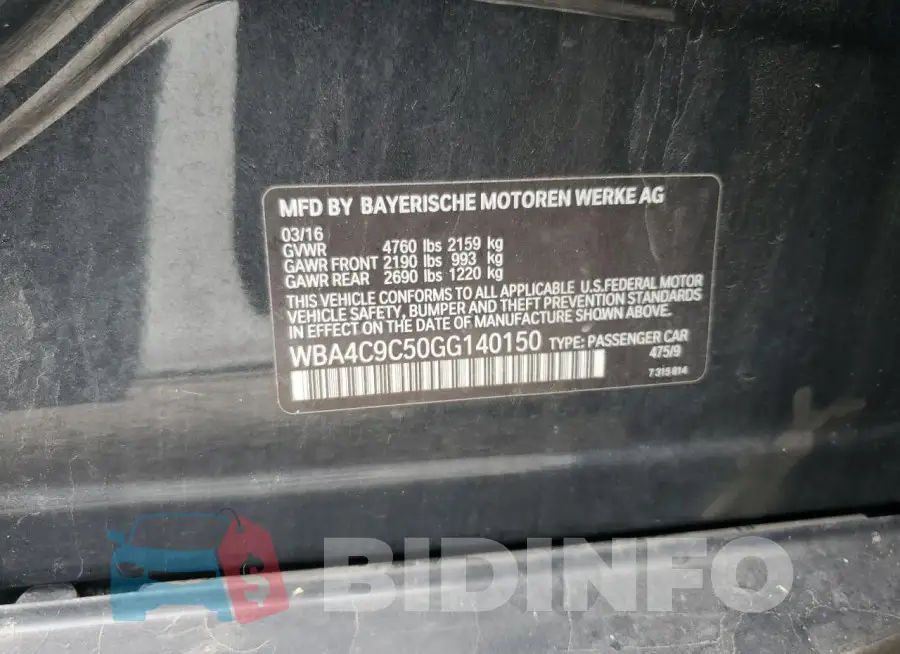 WBA4C9C50GG140150 Photo# 12