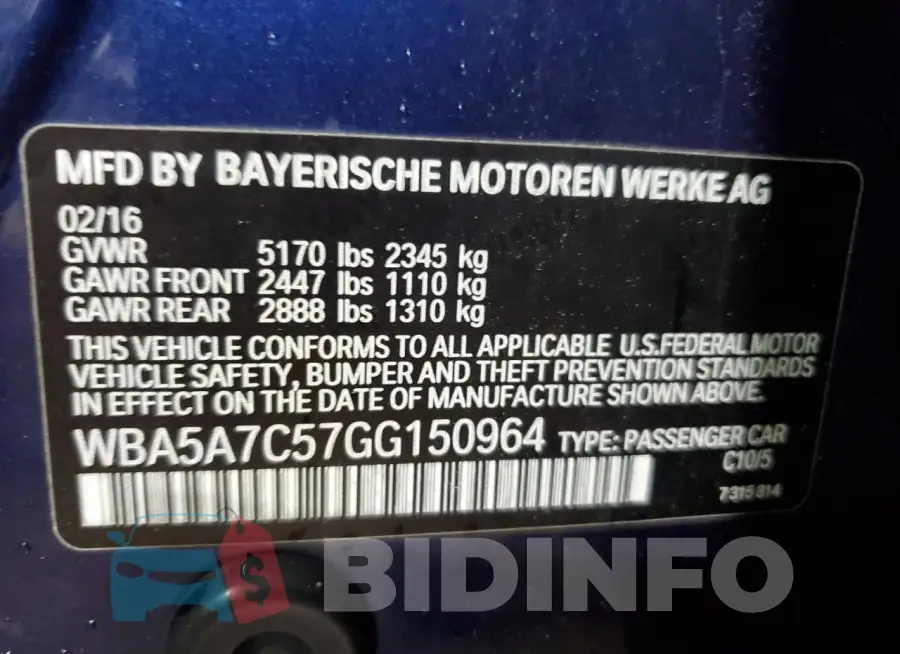 WBA5A7C57GG150964 Photo# 12