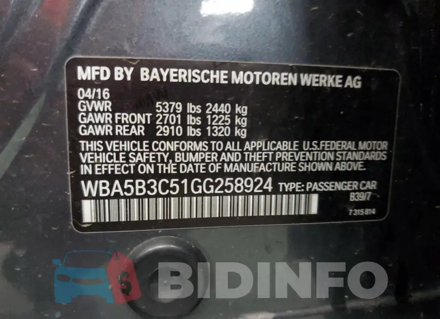 WBA5B3C51GG258924 Photo# 13
