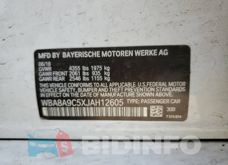 WBA8A9C5XJAH12605 Photo# 12