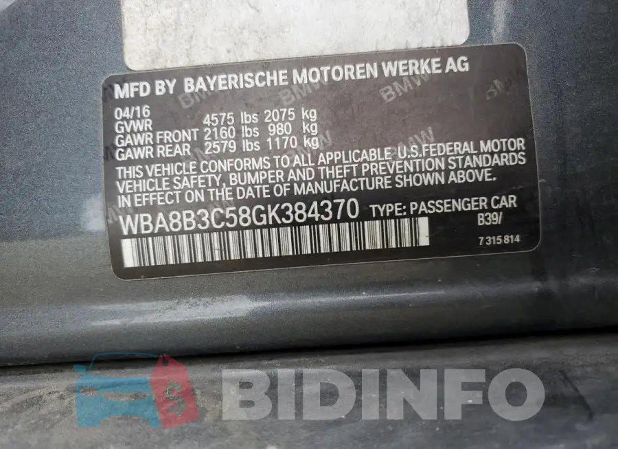 WBA8B3C58GK384370 Photo# 12