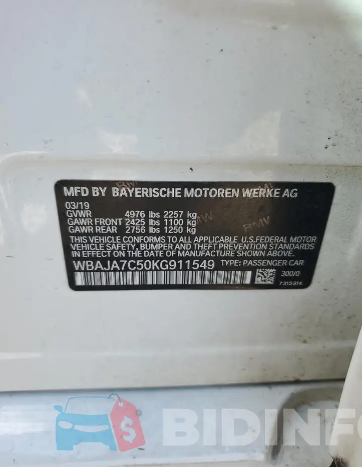 WBAJA7C50KG911549 Photo# 12