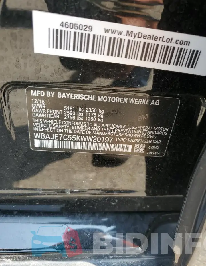 WBAJE7C55KWW20197 Photo# 12