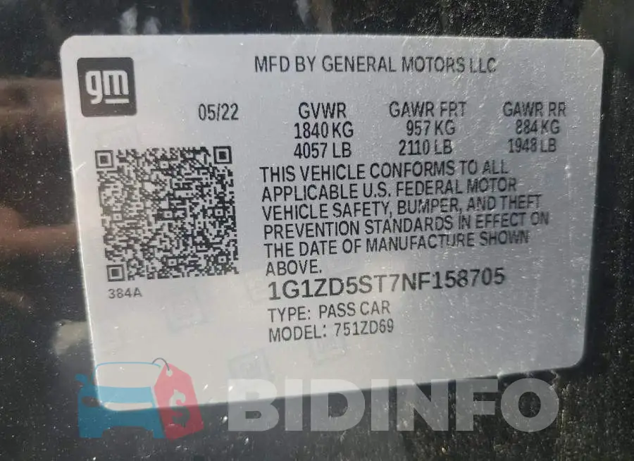 1G1ZD5ST7NF158705 Photo# 12