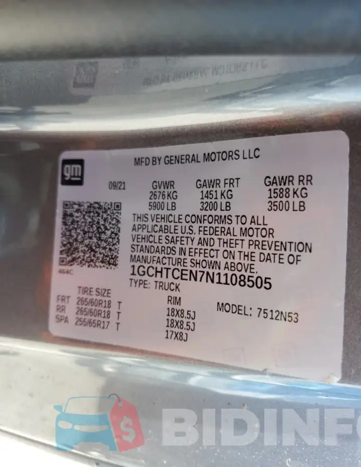 1GCHTCEN7N1108505 Photo# 12