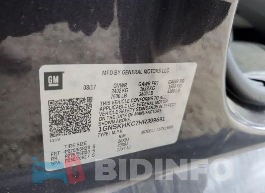 1GNSKHKC7HR399691 Photo# 13