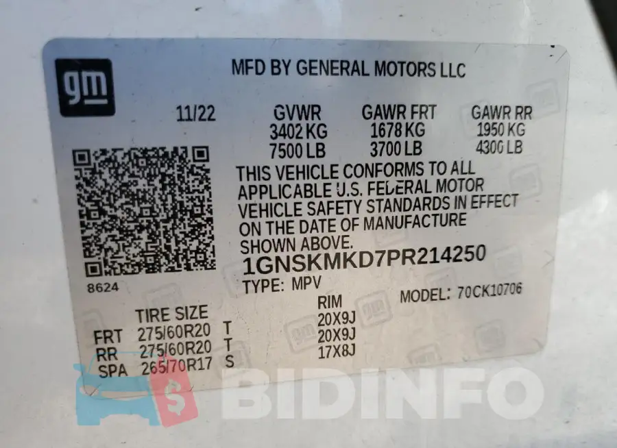 1GNSKMKD7PR214250 Photo# 14