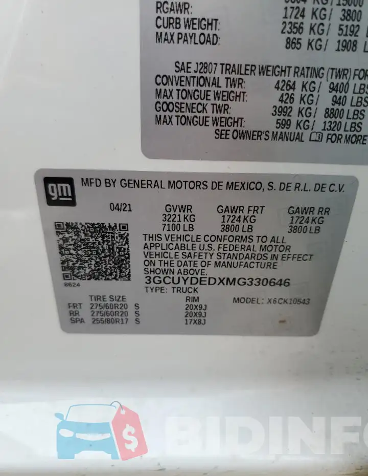 3GCUYDEDXMG330646 Photo# 12