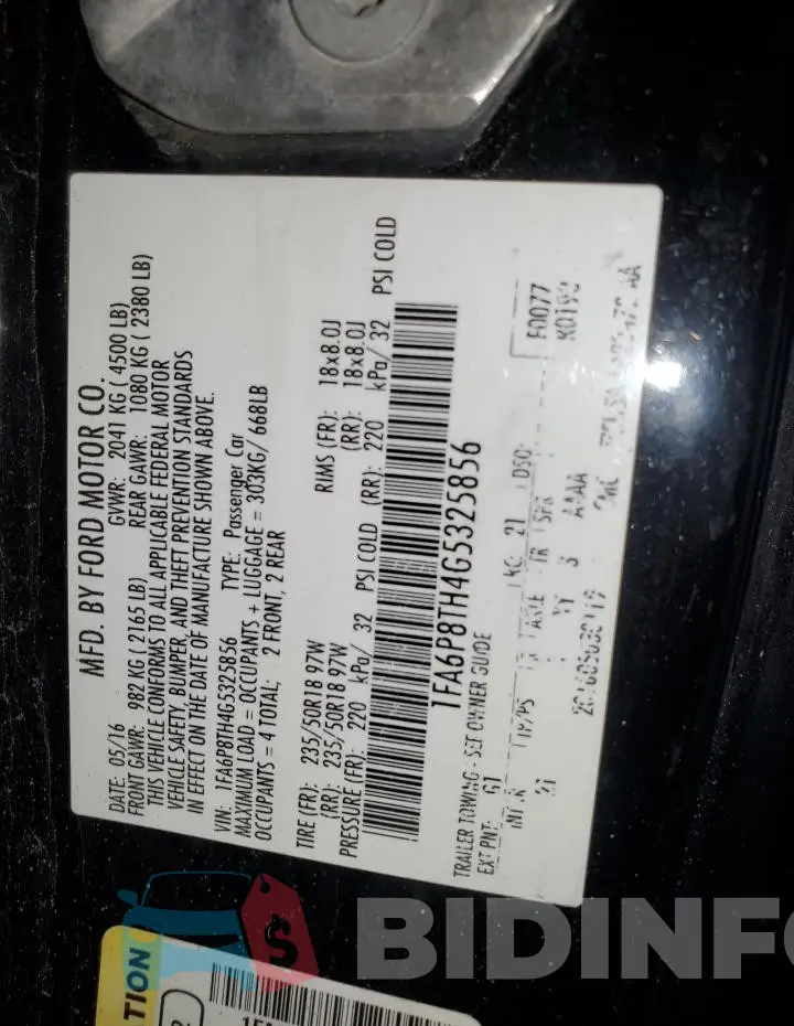 1FA6P8TH4G5325856 Photo# 13