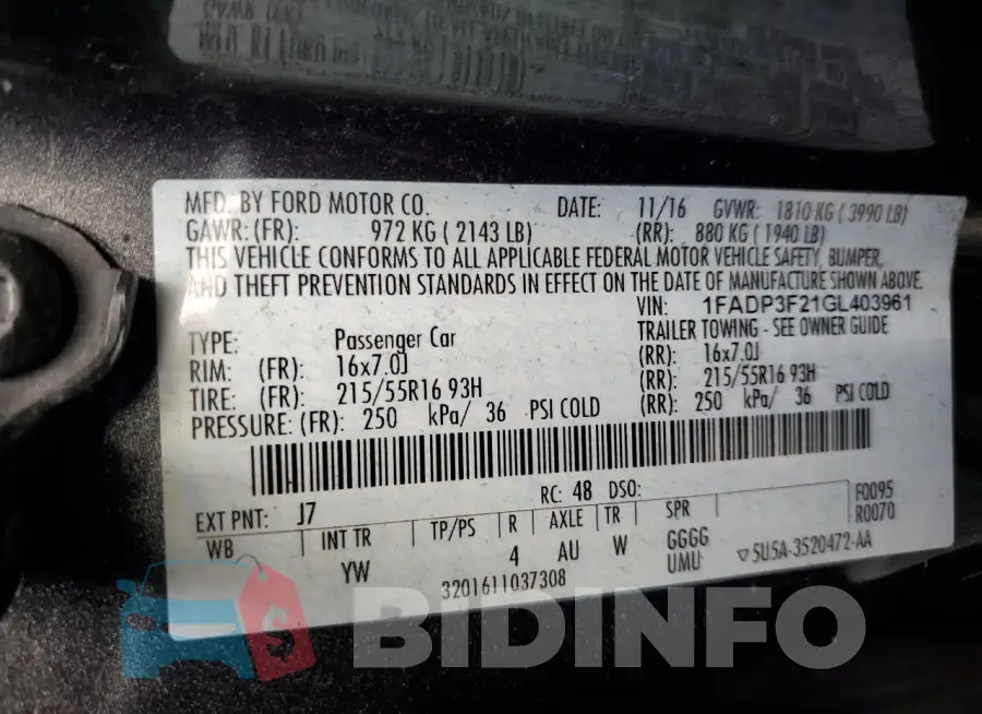 1FADP3F21GL403961 Photo# 13