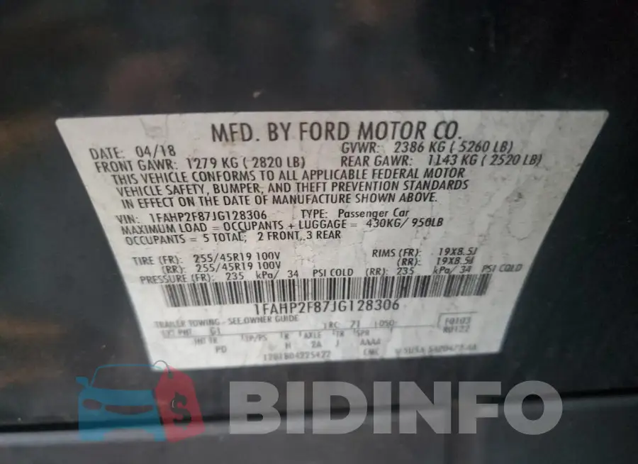 1FAHP2F87JG128306 Photo# 12