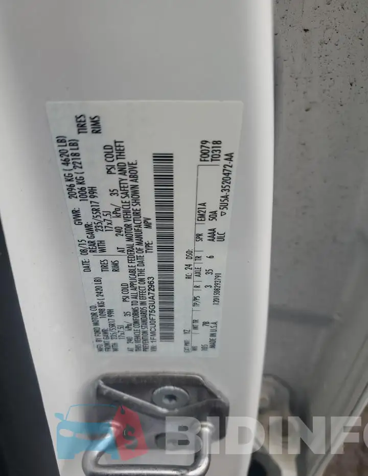 1FMCU0F75GUA72963 Photo# 12