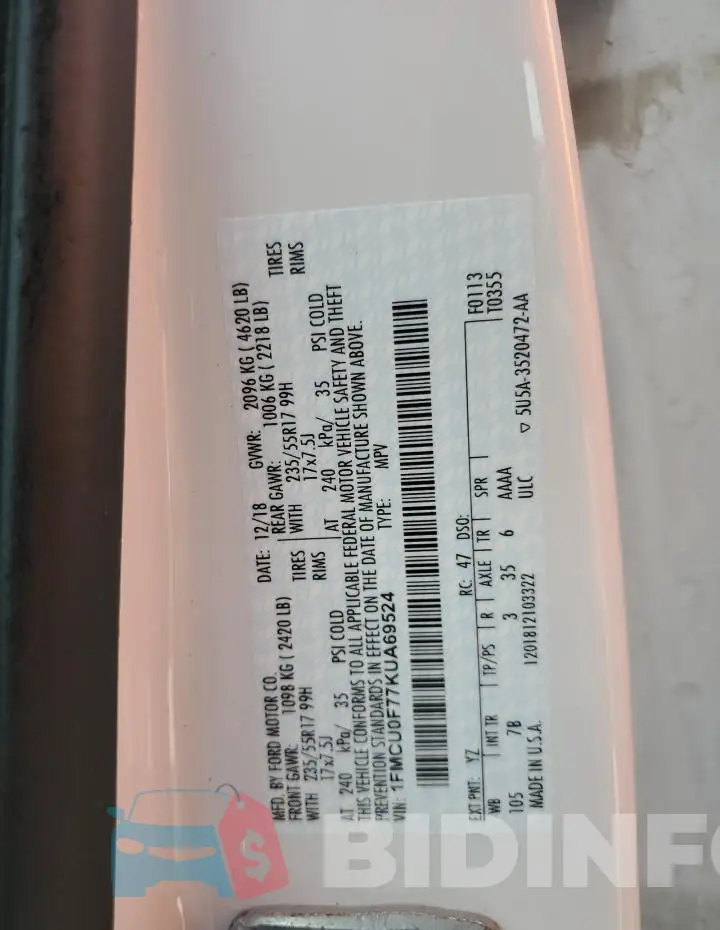 1FMCU0F77KUA69524 Photo# 13