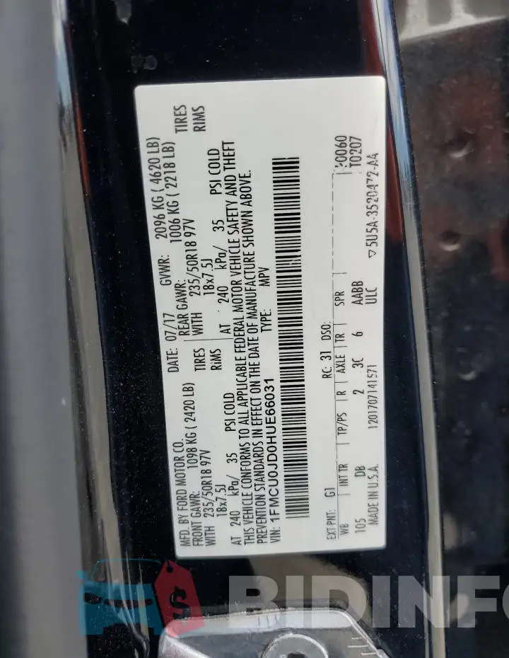 1FMCU0JD0HUE66031 Photo# 13