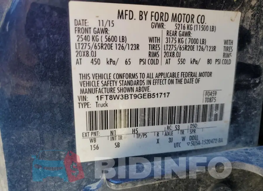 1FT8W3BT9GEB51717 Photo# 12