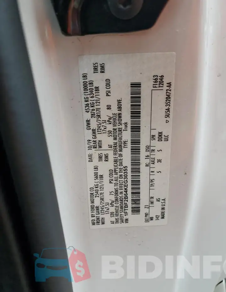 1FTBF2B64KEG30355 Photo# 12