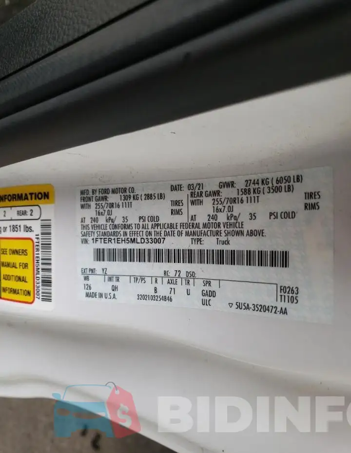 1FTER1EH5MLD33007 Photo# 12