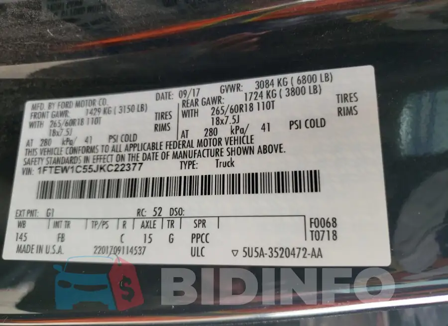 1FTEW1C55JKC22377 Photo# 12