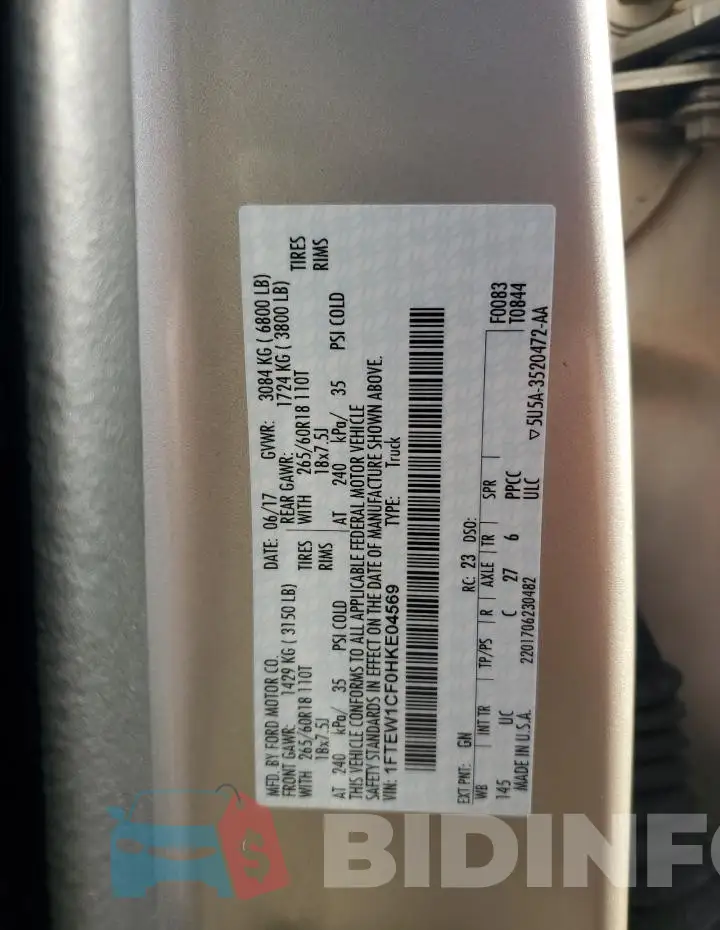 1FTEW1CF0HKE04569 Photo# 12