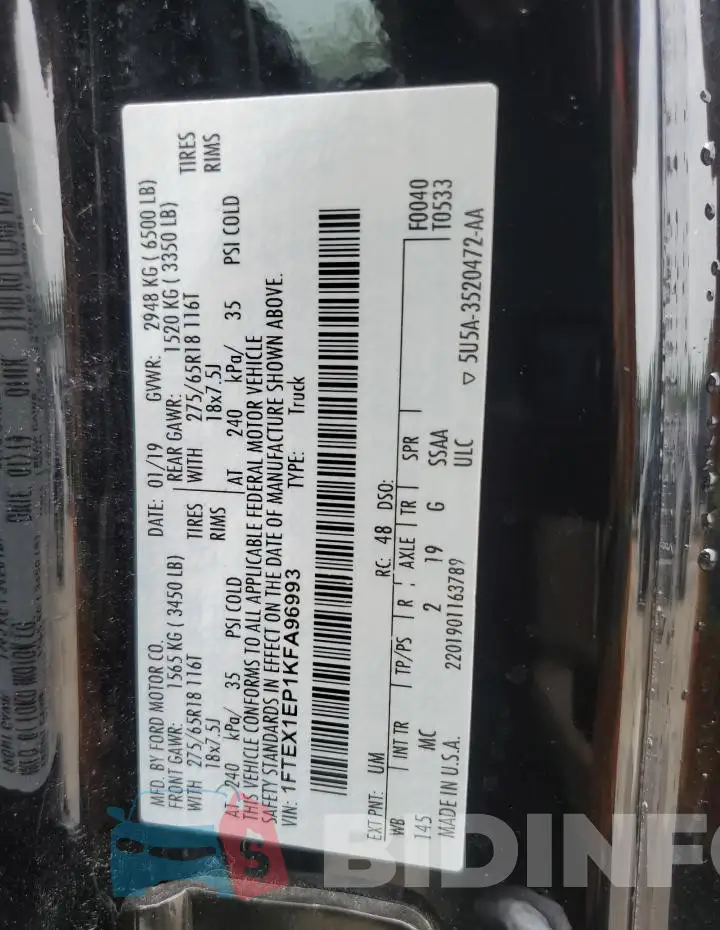 1FTEX1EP1KFA96993 Photo# 12