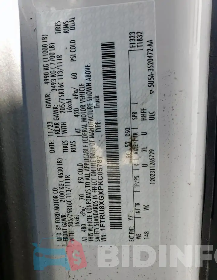 1FTRU8XGXPKC05787 Photo# 13