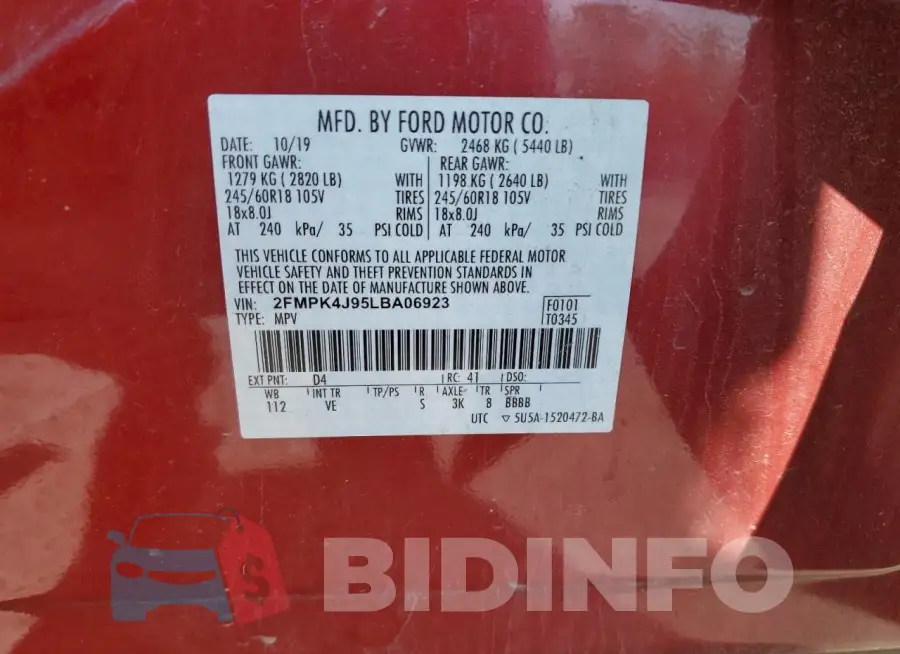 2FMPK4J95LBA06923 Photo# 13