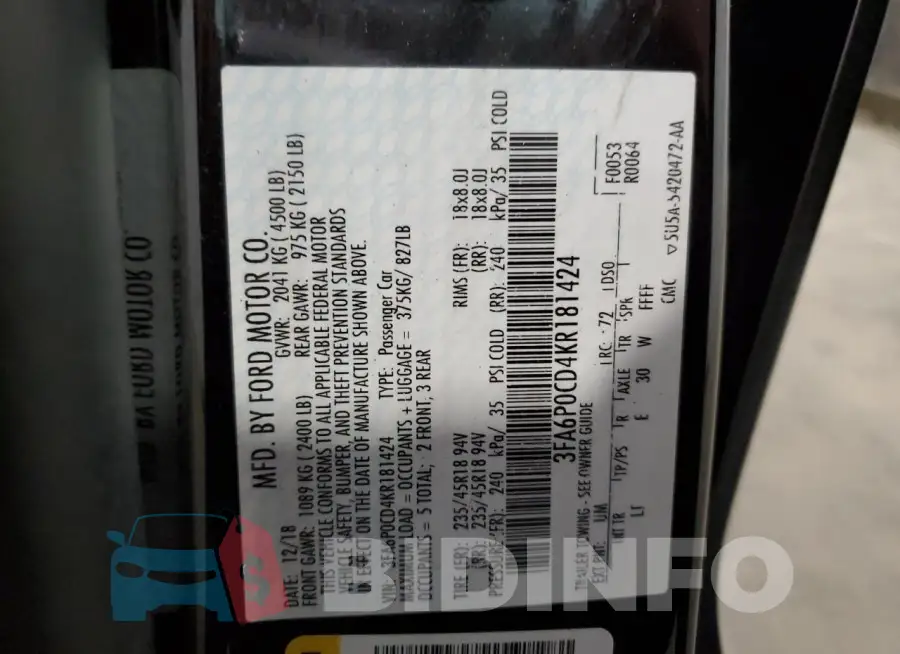 3FA6P0CD4KR181424 Photo# 12