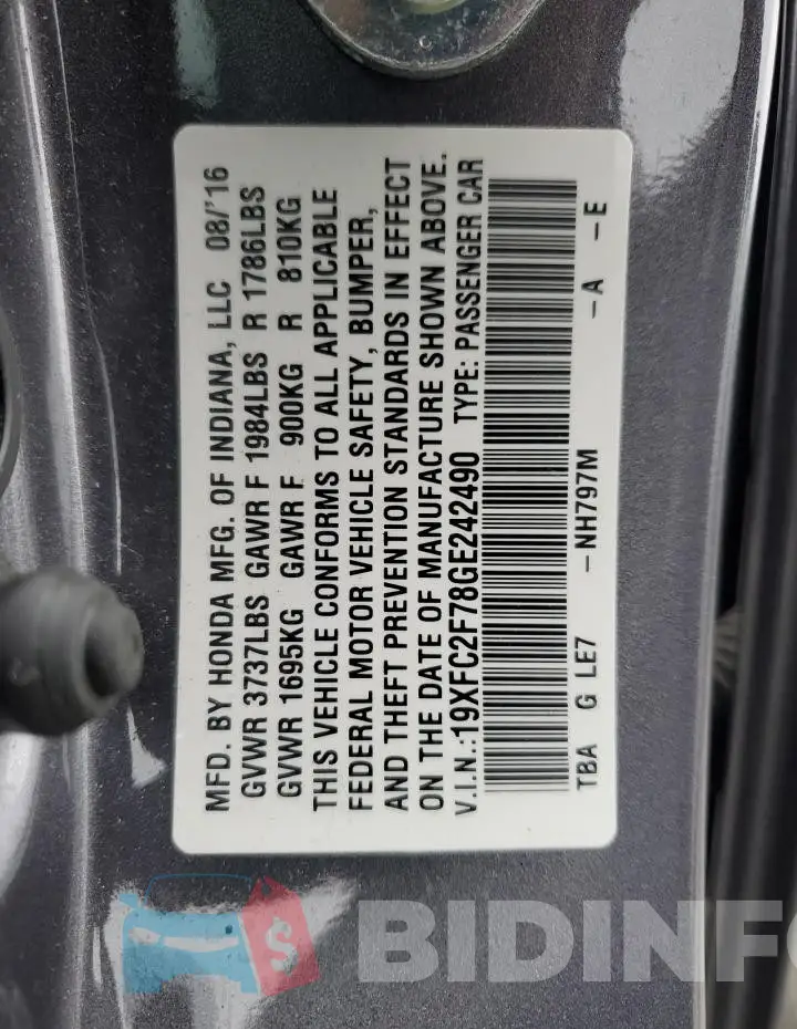 19XFC2F78GE242490 Photo# 13