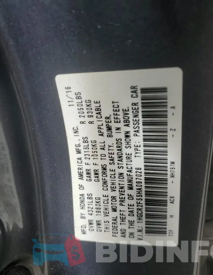 1HGCR2F55HA097026 Photo# 12