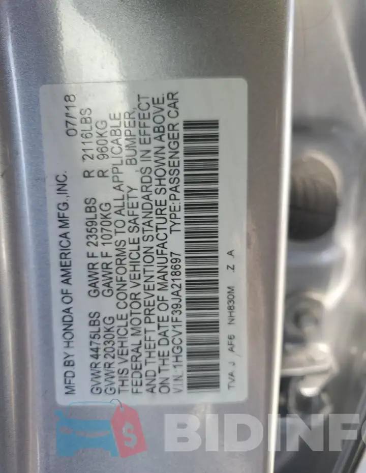1HGCV1F39JA218697 Photo# 12