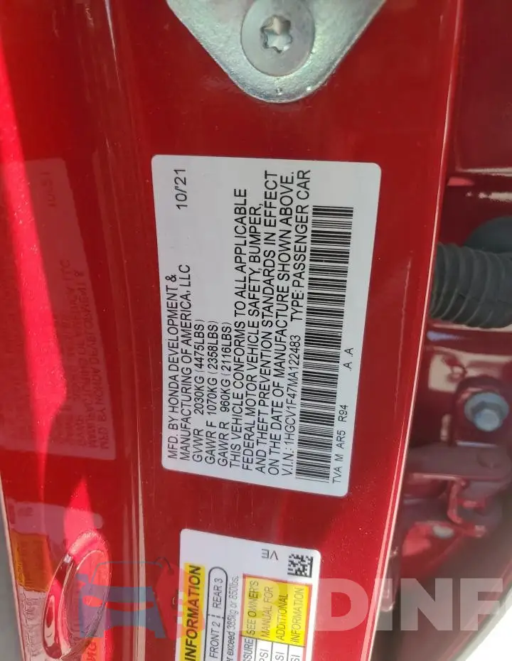 1HGCV1F47MA122483 Photo# 12