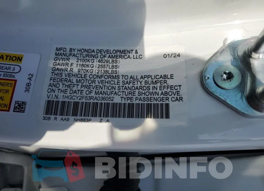 1HGCY2F53RA036052 Photo# 12