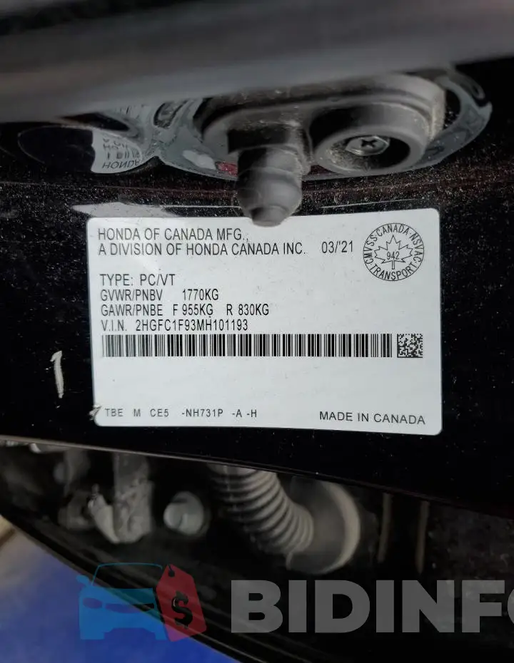 2HGFC1F93MH101193 Photo# 13