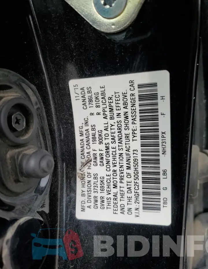 2HGFC2F50GH509173 Photo# 13